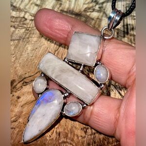 Large ❌SALE; stone is Chip, See Pictures ❌Rainbow Moonstone Pendant 3”